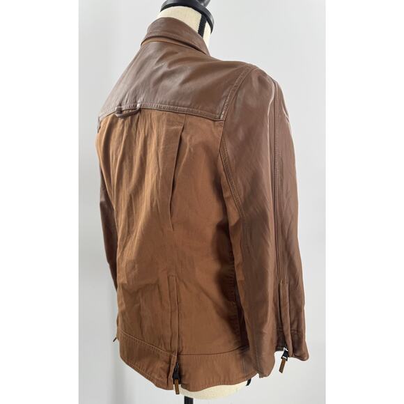 9/15 Exclusively for Saks Fifth Ave Brown Leather Utility Jacket Blazer 10 M - Picture 5 of 16